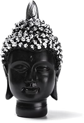 STCREE Fengshui Buddha-Kopf-Statue aus Kunstharz, meditierende Buddha-Figur, Schwarz und Silber, 13,5 cm (H), Ornament für Zuhause, Wohnzimmer, Büro, Geschäft, Schreibtisch-Dekoration TQGJST102