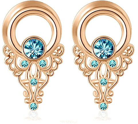Gualiy 2 STK Flesh Tunnel Edelstahl, Damen Ohrringe Tunnel 8mm Blume mit Zirkonia Roségold Flesh Tunnel Set