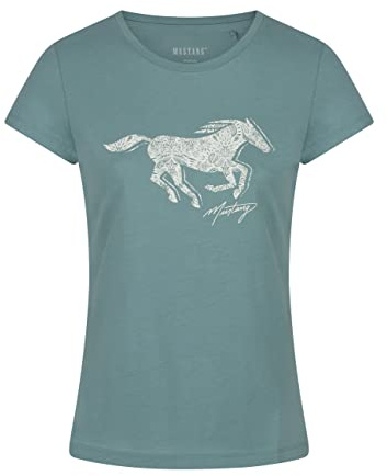 MUSTANG Damen Tshirt Rundhals O-Neck Basic Kurzarm Logo Print Sommer Shirt | 100% Baumwolle Weiß Blau Grün Rot S M L XL XXL