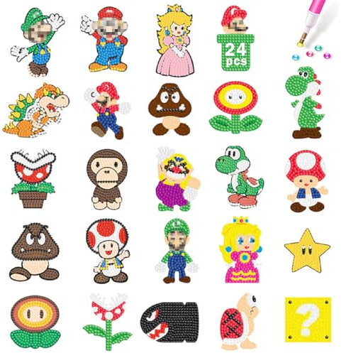 Acuiwer Diamond Painting Kinder 24 Stück DIY Diamant Aufkleber Kit Cartoon Diamantmalerei für Kinder Geburtstags Geschenk für Jungen Mädchen