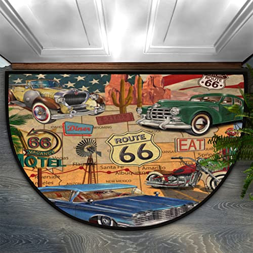 WowPrint Vintage Poster USA Runde Fußmatte 91,4 x 61 cm, Vintage Garage Eingang Fußmatte Indoor Outdoor Maschinenwaschbar Anti Rutsch Saugfähige Matte Teppich Bodenmatte Teppich