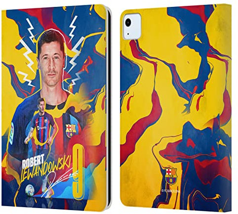 Head Case Designs Licenciado Oficialmente FC Barcelona Robert Lewandowski 2022/23 Primer Equipo Carcasa de Cuero Tipo Libro Compatible con Apple iPad Air 2020/2022