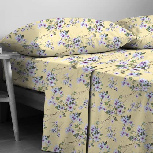 Bettwäsche-Set aus Satin, 100 % Baumwolle, hergestellt in Italien, Motiv: Primula