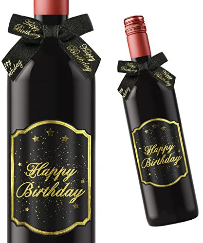 Giftota 2 Stück Geburtstags-Flaschenetikett & Geschenkschleifen - Weinetiketten Personalisiert Selbstklebend für Sekt und Schaumwein - Geburtstag Deko - Geburtstags-Geschenk für Männer & Frauen