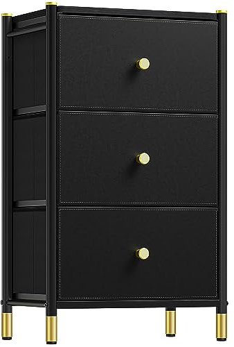 YITAHOME Kommode,komodenschrank für Schlafzimmer, 3 Schubladen aus Stoff mit Griffen,Kommode Schwarz mit Schubladen