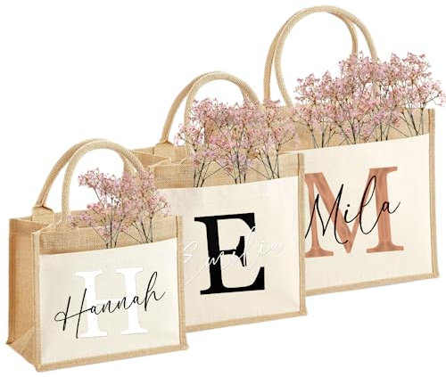 Nachhaltige Jute-Tasche mit deinem Name & Initial personalisiert | Geschenkidee Geschenk-Tasche Jute-Beutel Einkaufstasche aus Jute und Baumwolle (XL)