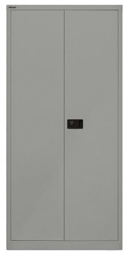 BISLEY Universal Garderobenschrank abschließbar - Stahlschrank mit Hutboden & Kleiderstange, Mitteltrennwand & 3 Fachböden, Flügeltürenschrank mit 3-Punkt-Schloss - Farbe: Silber