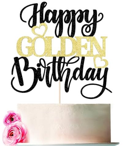 bejotaa Happy Golden Birthday Cake Topper Kids Adults Birthday Party Cake Decorations Supplies, 1/10/15/18/25/30/40Birthday Cake Topper 50/60/70/80/90th Decorations Birthday Party Decorations