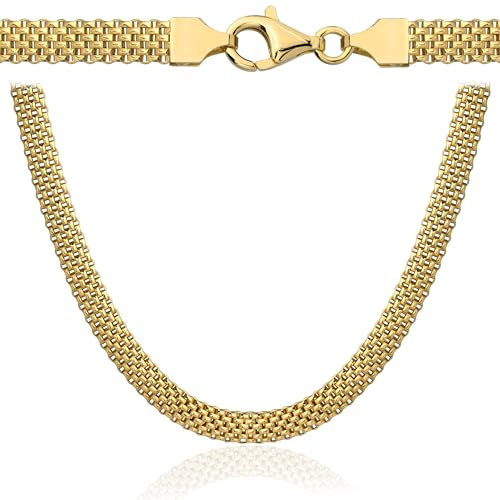 AMAR PRAGNA Damen Gold Kette TUB 925/585 Silber überzogen mit 14 Karat Gold italienischer Damenschmuck, hochwertige Goldschmuck, Geschenk für Sie, Frauen, 45 cm, Silber, Keine