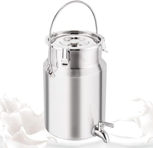YUCHENGTECH 304 Acero Inoxidable La Leche Puede 5L Cubo De Transporte De Leche con Tapa Sellada y Grif Olla De Lechería Bote De Leche Jarra de Leche de Acero Inoxidable Cubo de Leche