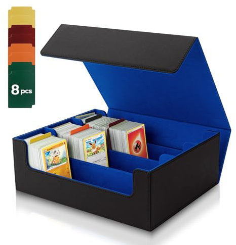 Tolesum Card Deck Box for MTG, Gathering Kartenbox für 1800+ Karten mit Trennwänden,PU Leder Starkes Magnetic Sammelkarten Aufbewahrungsbox Kompatibel Magic Commander TCG Karten-Schwarz und blau