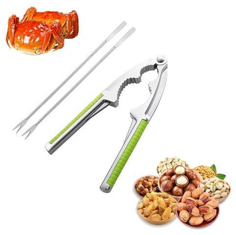 SYEYCW 3 Piezas Herramientas para Desgranar Nueces, 1 Piezas Cascanueces y 2 Piezas Tenedores para Nueces, Abridor de Nogal con Mango Antideslizante, Tenedores de Acero Inoxidable, para Mariscos, Nuez