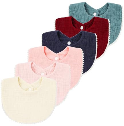 Nishine 6 Packung Musselin Baby Sabberlätzchen für Unisex Jungen Mädchen Baumwolle saugfähig Feedig Zahnen Bandana Sabberlätzchen Tuch Lätzchen(Elfenbein-6 Packung)