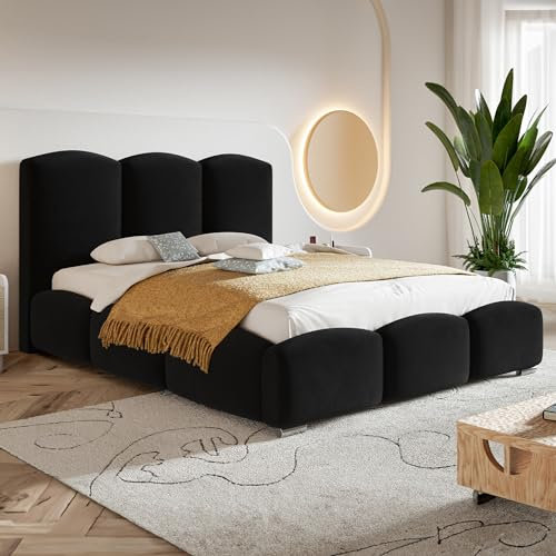 MOTIVENA Hilton Bubble Bett 160x200, Polsterbett 160x200, mit Bettkasten, mit Stauraum, mit Lattenrost, mit Kopfteil, ohne Matratze, Bett Samt, Schwarz