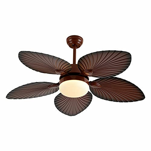 Lámpara de ventilador de techo, 5 aspas de madera en forma de hoja de palma, estilo tropical, lámpara de motor silenciosa de 3 velocidades con control remoto para dormitorio, hogar, oficina, restauran