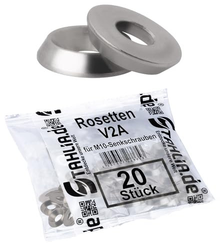 Stahlia Unterlegscheiben M10 Senkkopfschrauben Rosette Edelstahl Vollmaterial (20 Stück) Beilagscheiben Senkscheiben Schrauben-Rosetten Abdeckrosette