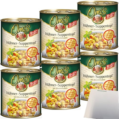 Omi´s Hühner-Suppentopf mit Muschelnudeln 6er Pack (6x800g Dose) + usy Block