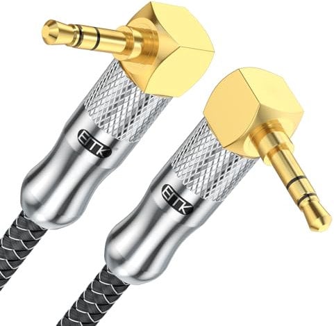 EMK Premium 90° Right-Angle 3.5mm Aux Cable (15Ft/5M) - Dual Angled Gold-Plated TRS Stereo Audio Cable for Laptop/Smartphone/Speakers - Space-Saving Design, Noise-Free Sound