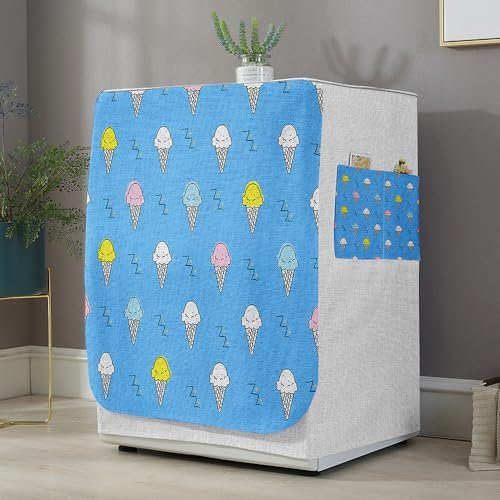 Highdi Housse de Protection pour Machine à Laver, Chargement Frontal Housse La Poussière avec Ouverture Frontale pour Linge Domestique (Capacité L 10.5~12KG,Glace 7)