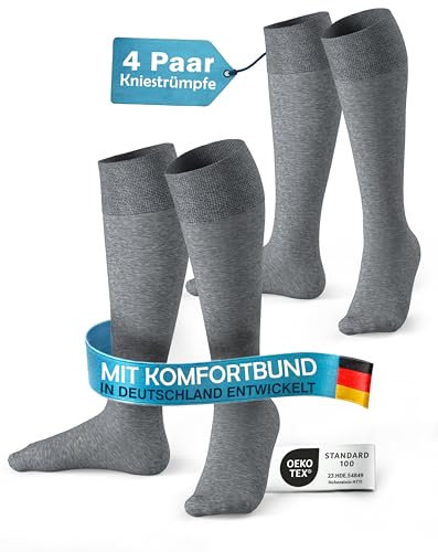 MEDOLY Kniestrümpfe Herren & Damen (4 Paar) mit 80% Baumwolle, Komfortbund - Strümpfe ohne einschneidenden Bund & ohne Naht