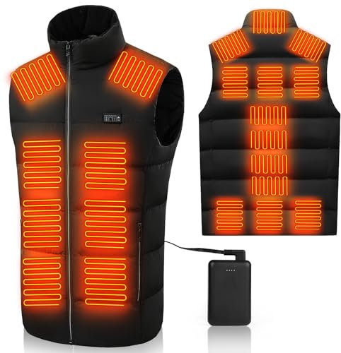 ZWOOS Beheizbare Weste für Herren und Damen, 21 Zonen Heizung Beheizbare Jacke mit 20000 mAh Akku, 3-Gänge, Heizweste für Ski, Fischerei, Wandern, Camping, Maschinenwaschbar (L)
