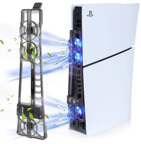 Ventola di Raffreddamento per PS5 Slim Disc & Digital Console Quiet, Silenzioso, velocità della ventola automatica regolabile in base alla temperatura con USB2.0 per PS5 Slim Disc e Digital Editions