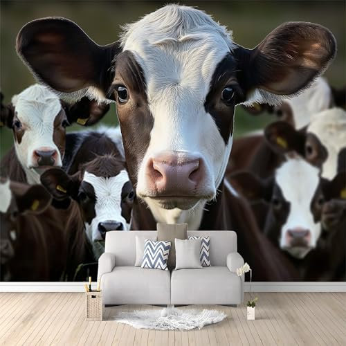 Foto Tapete Wandbild Tiere Kühe 200x140 cm Tapete Vliestapete 3D Effekt Tapete Vlies Wandbild Wohnzimmer Schlafzimme Wanddekoration Fototapete
