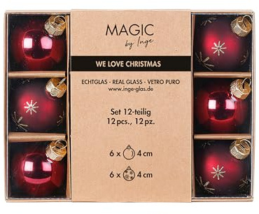 Weihnachtskugeln Glas 4cm 12 Stück - Glitzer mit Motiv - Christbaumkugeln Weihnachtsbaumkugeln für Weihnachten - Christbaumschmuck & Weihnachtsbaumschmuck - Smooth Port