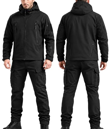 Taktischer Anzug Herren Set, Taktische Jacke Herren und Taktische Hose Herren, Softshell Outdoor Kleidung Militär Style, Wasserabweisend & Winddicht für Jagd, Wandern, Camping, Arbeit