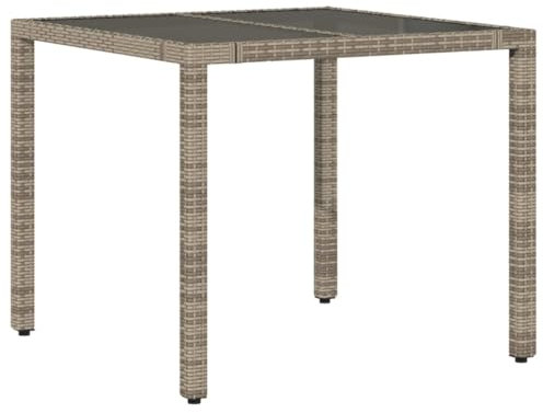 vidaXL Gartentisch grau - Tischplatte aus gehärtetem Glas und Polyrattan - Esstisch oder Couchtisch mit robustem Stahlrahmen - 90x90x75cm