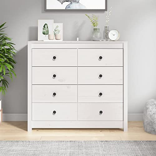 Higsose Buffet Esszimmer Beistellschrank 100x40x90 cm Seitenschrank Konsolenschrank mit 8 Schubladen Mehrzweckschrank Küchen Schrank Weiß Holz Sideboard Anrichte Massivholz Kiefer