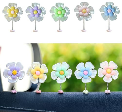 VBGURR Lot de 5 décorations de voiture mignonnes - Accessoires de voiture colorés - Accessoires de tableau de bord - Gadgets d'intérieur pour homme et femme