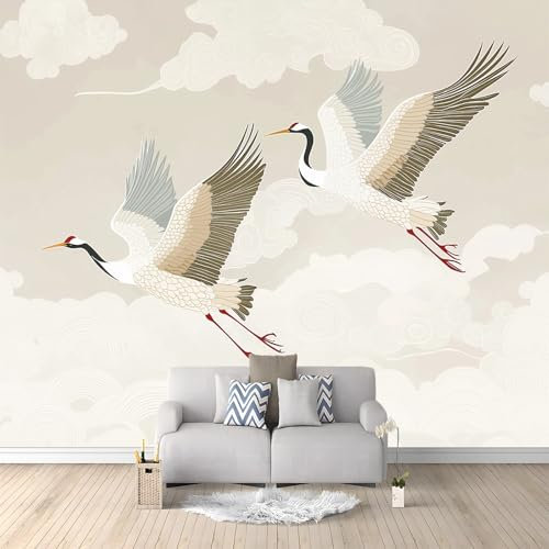 Grue Beige À Couronne Rouge Nuages Papier Peint Panoramique Beige Papier Peint Mural Enfants Enfants Salon Chambre Papier Peint Peintures Murales Décor À La Maison 350x256 cm