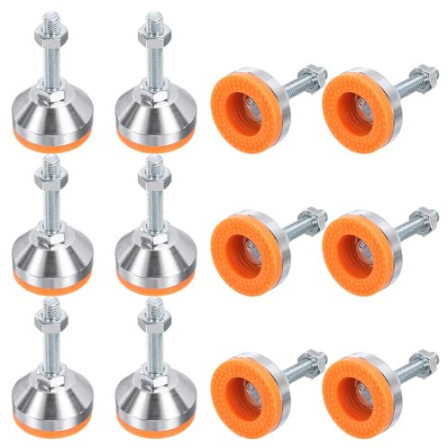 sourcing map Lot de 12 pieds de nivellement réglables et résistants, base de 50 mm de diamètre M10 x 50 mm, antidérapant et absorbant les chocs pour établi, machine, armoire