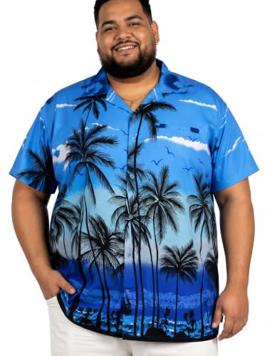 King Kameha Übergrößen 7XL–12XL Herren Hawaiihemd Kurzarm, Sommer Aloha Shirt mit Strand-Print
