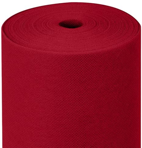 MAXI PRODUCTS - Chemin de table TNT prédécoupé 30 cm - Rouleau 0,40 x 48 m - Tissu non tissé (TNT) - Jetable avec effet tissu - Résistant aux liquides - Restauration - Imperméable (Rouge)