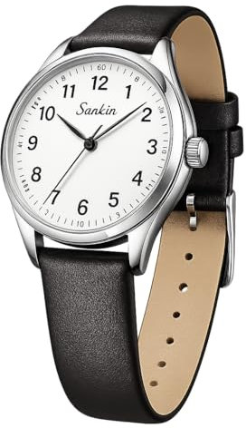 ALCENTIS Montre Femme Classique, Bracelet en Cuir, Cadran Analogique (Bracelet Noir - Boitier Chrome)