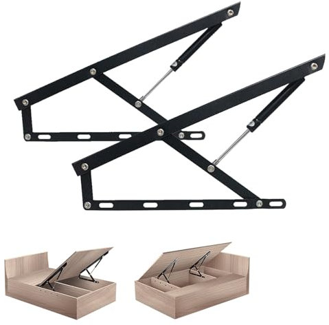 YUQIWKK Set mit 2 Scharnieren für Bettrahmen, Bett Lift Springaufbeschlag, Klappbeschlag mit Dämpfer, Lift-Up für Lattenrost, Klappscharnier für Bettkasten, Platzsparend, DIY-Projekt