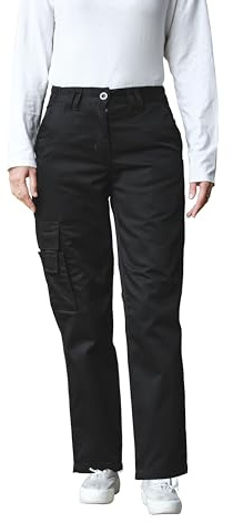 FNT Workwear Ladies Cargo Combat Work Trousers Easy Care Multiple Pockets Work Safety Cargo Pants (UK, 16, Short, Black)