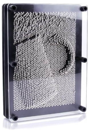 Metal Pin Art Impression Toy Large, 13x18cm 3D Pin Art Board Toy, 3D Pins Sculpture Silver, Metal Needle Artwork, Retro Classic Antistress Gift Toy Present for Kids Adults Desk Office Gadgets