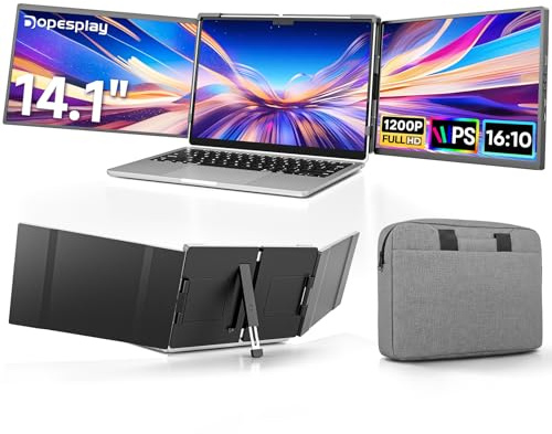Dopesplay 14.1 Triple Laptop Screen Extender with Sleeve Bag, 1200P FHD IPS Dual Portable Monitor for Laptop, USB-C/mini HDMI Plug & Play Compatible with 13-17 Mac Windows Chrome Laptops