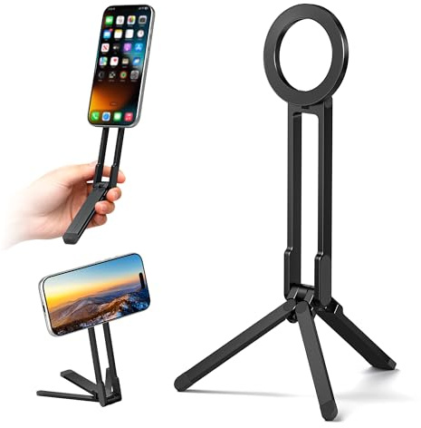 Itramax Magnetic Phone Tripod Stand,Foldable Pocket Phone Mount for MagSafe | Adjustable Gym Selfie Stick Mini Tripod Handle Desktop Stand for MagSafe iPhone 17 16 15 14 13 12 11& All Smartphones,Black