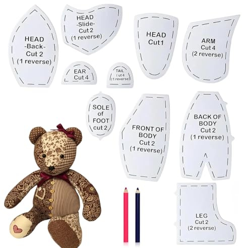Memory Bear Schnittmuster, wiederverwendbar, Acryl, Teddy, DIY-Quilt-Vorlagen mit Markierungsstiften, handgefertigte Handarbeit, Handwerk, Lineal-Set für Andenken, Bären, alte Kleidung, 30 cm