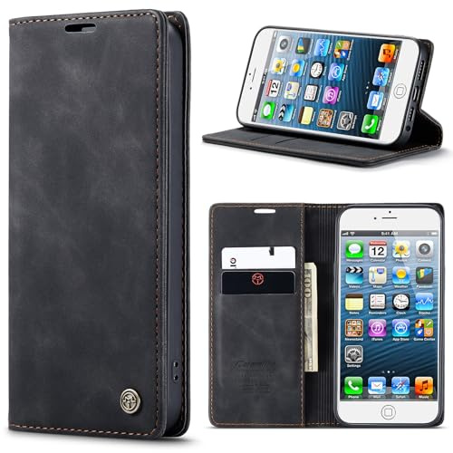 Wusbulk Handyhülle für iPhone 5/5S/SE 2016 Hülle, Premium PU Leder Klapphülle, Kartenfach Standfunktion Magnet Flip Wallet Case für iPhone 5/5S/SE 2016 Schutzhülle - Schwarz