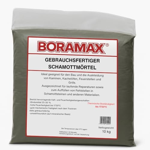 Schamottemörtel 10kg fertig gemischt 1730°C – Feuerfester Mörtel für Kamin, Grill & Ofen – Hitzebeständiger Reparaturmörtel, Gebrauchsfertig & Aushärtend