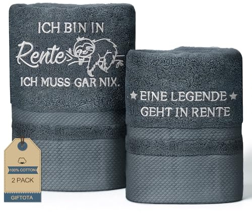 Rentner Geschenk Mann 2-teiliges Bestickt Handtuch Set aus 100% Baumwolle | Renteneintritt Geschenk Männer - Badehandtuch 50 x 100 cm + Handtücher 35 x 75 cm