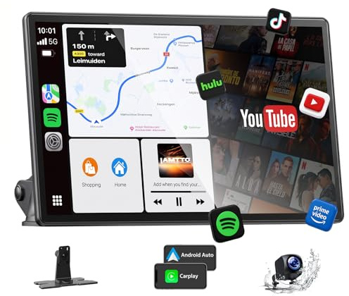 LAMTTO Carplay Wireless Schermo per Auto da 11 Pollici Con Video YouTube TikTok, Portatile Apple CarPlay & Android Auto Con Telecamera Posteriore/Navigazione/Touchscreen In-Cell/Assistente Vocale/OTA
