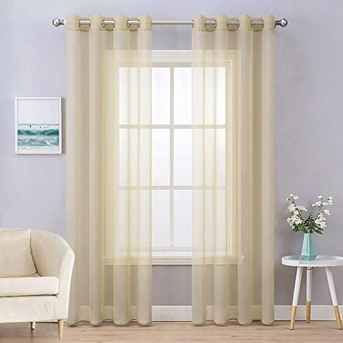 MIULEE 2er Set Voile Vorhang mit Ösen Transparente Gardine aus Voile Polyester Ösenschal Wohnzimmer Luftig Dekoschal für Schlafzimmer Hellbraun 225 x 140cm (H x B), Grommet Top