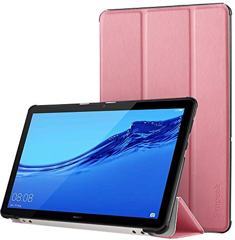 Simpeak Cover Compatibile per Huawei MediaPad T5 10 Custodia, Custodia Cover in Pelle PU Compatibile con Huawei MediaPad T5 10.1 2018 Ultra-Sottile Folio Supporto Smart Cover, Rosa