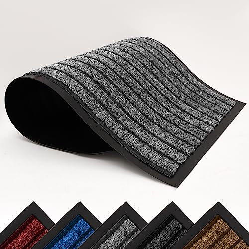 AMEHA Door Mat Indoor & Outdoor Heavy Duty Rubber Door Mats 40x60 Cm Dirt Trapper Non Slip Washable Barrier Floor Mat Entrance Rug Shoes Scraper Super Absorbent Front Doormats, Grey
